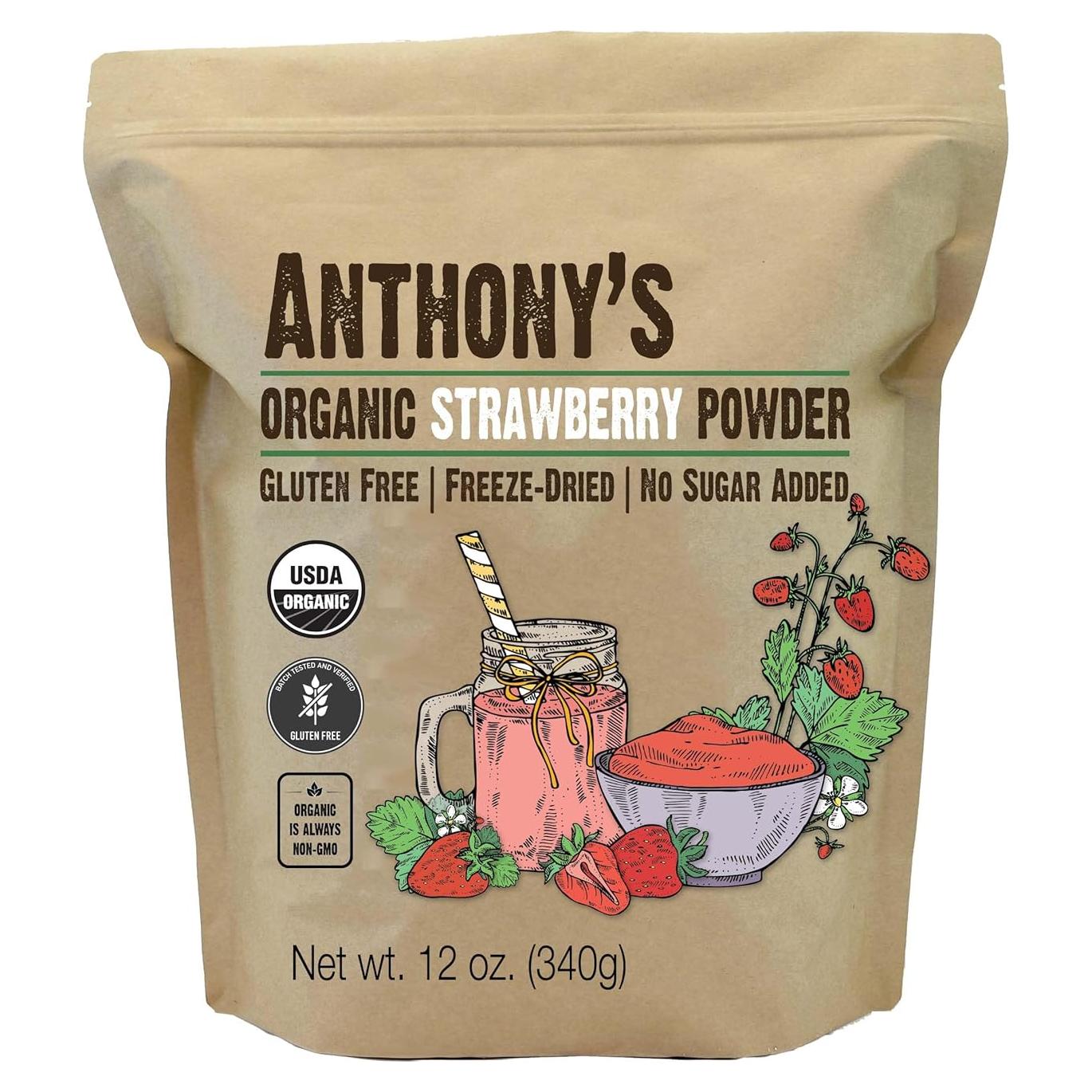 Polvo de Fresa Orgánico Anthony's 340 g Liofilizado Sin Gluten
