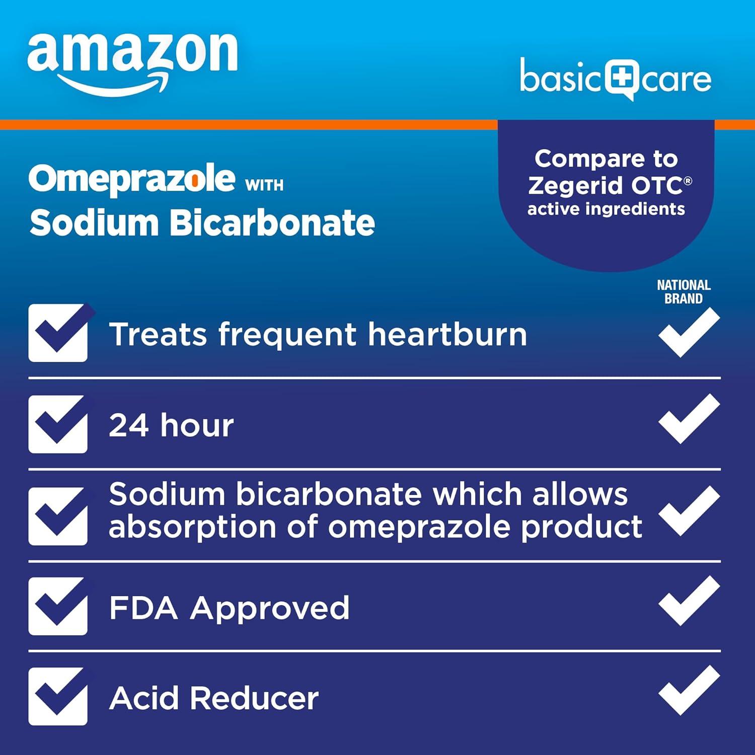 Cápsulas de Omeprazol 20 mg y Bicarbonato 1100 mg Amazon Basic Care - 42 Contenido