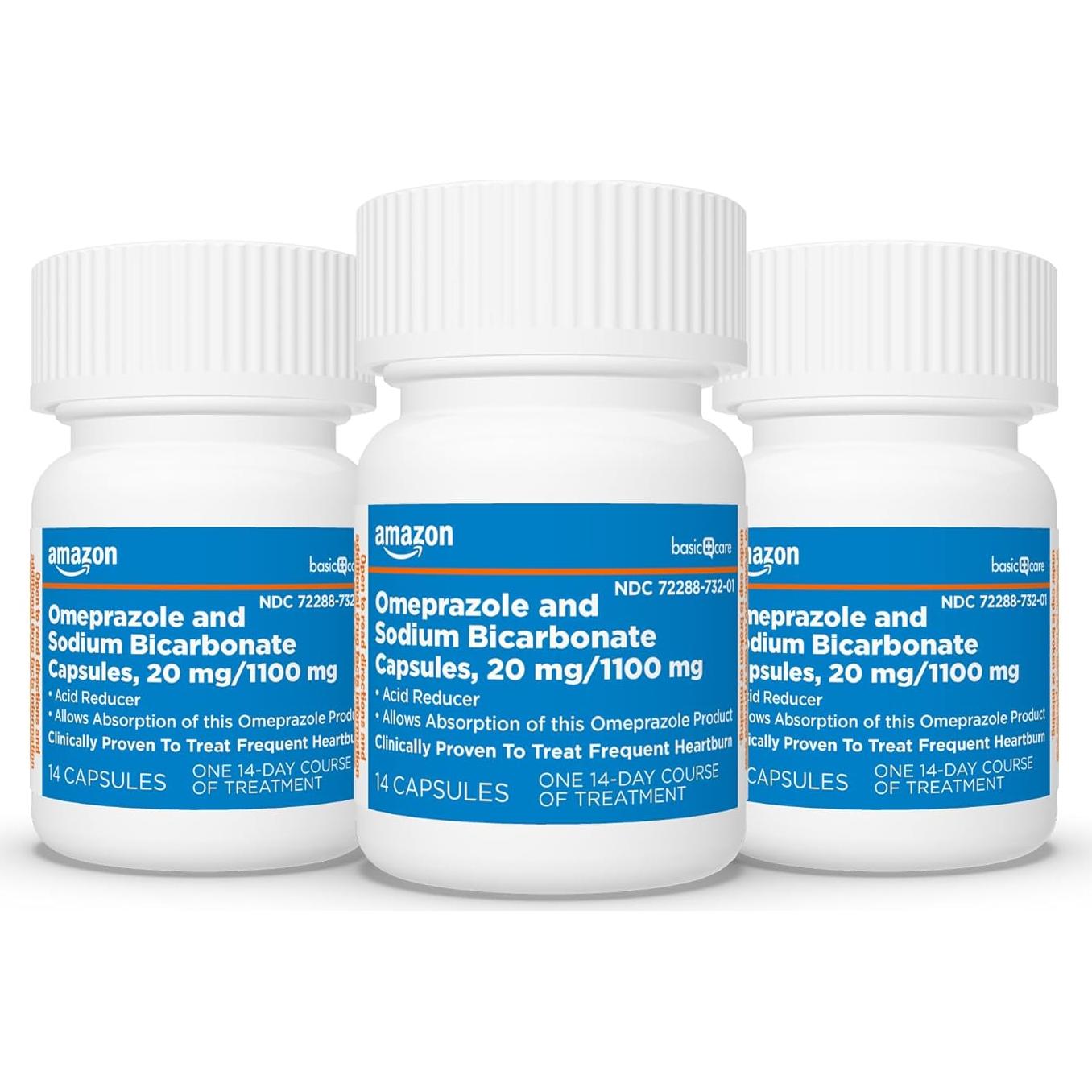 Cápsulas de Omeprazol 20 mg y Bicarbonato 1100 mg Amazon Basic Care - 42 Contenido