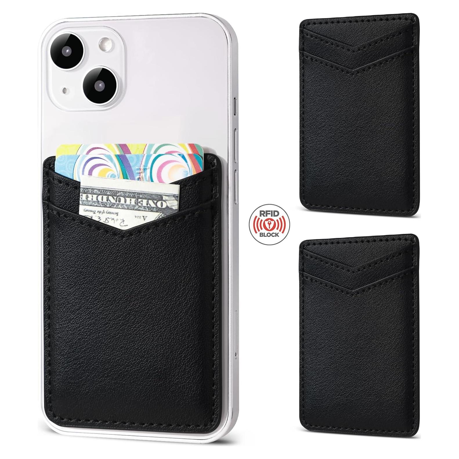 2Pack Soporte Adhesivo de Cuero para Tarjetas - Negro