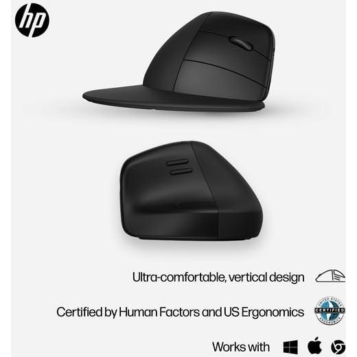 HP 920 Ergonomic Vertical Mouse Wireless Bluetooth 5.3 & USB Dongle, 5 Programmable Buttons, 16 Week Battery, Multi-Device, Multi-OS