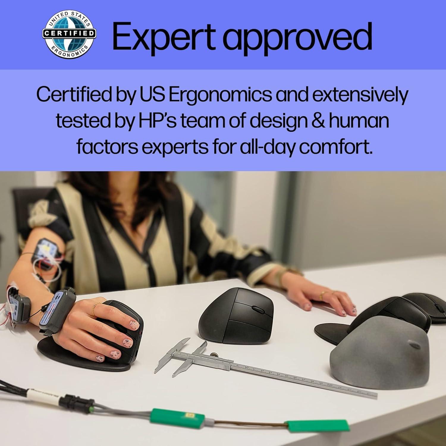 HP 920 Ergonomic Vertical Mouse Wireless Bluetooth 5.3 & USB Dongle, 5 Programmable Buttons, 16 Week Battery, Multi-Device, Multi-OS