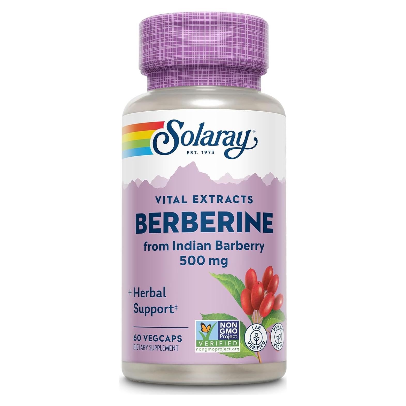 Suplemento de Berberina 500mg Solaray - 60 VegCaps Vegano