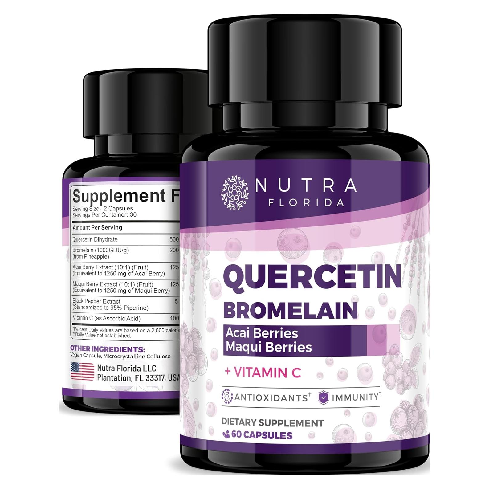 Quercetina 500mg con Bromelina y Vitamina C - 60 Cápsulas Veganas