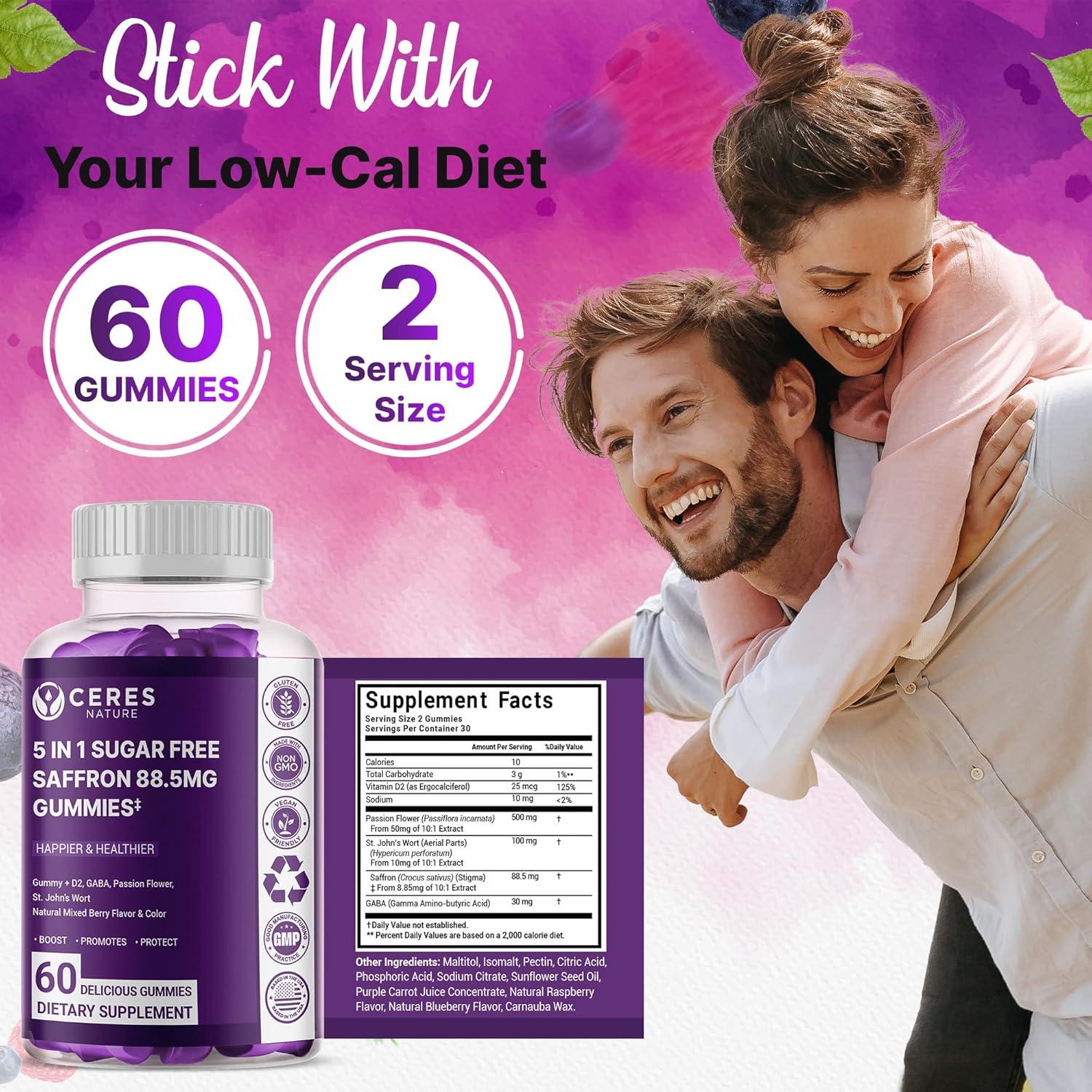 Gomas de Azafrán Premium 88.5mg Ceres Nature - Control de Apetito, Salud Ocular y Energía - 60 Unidades