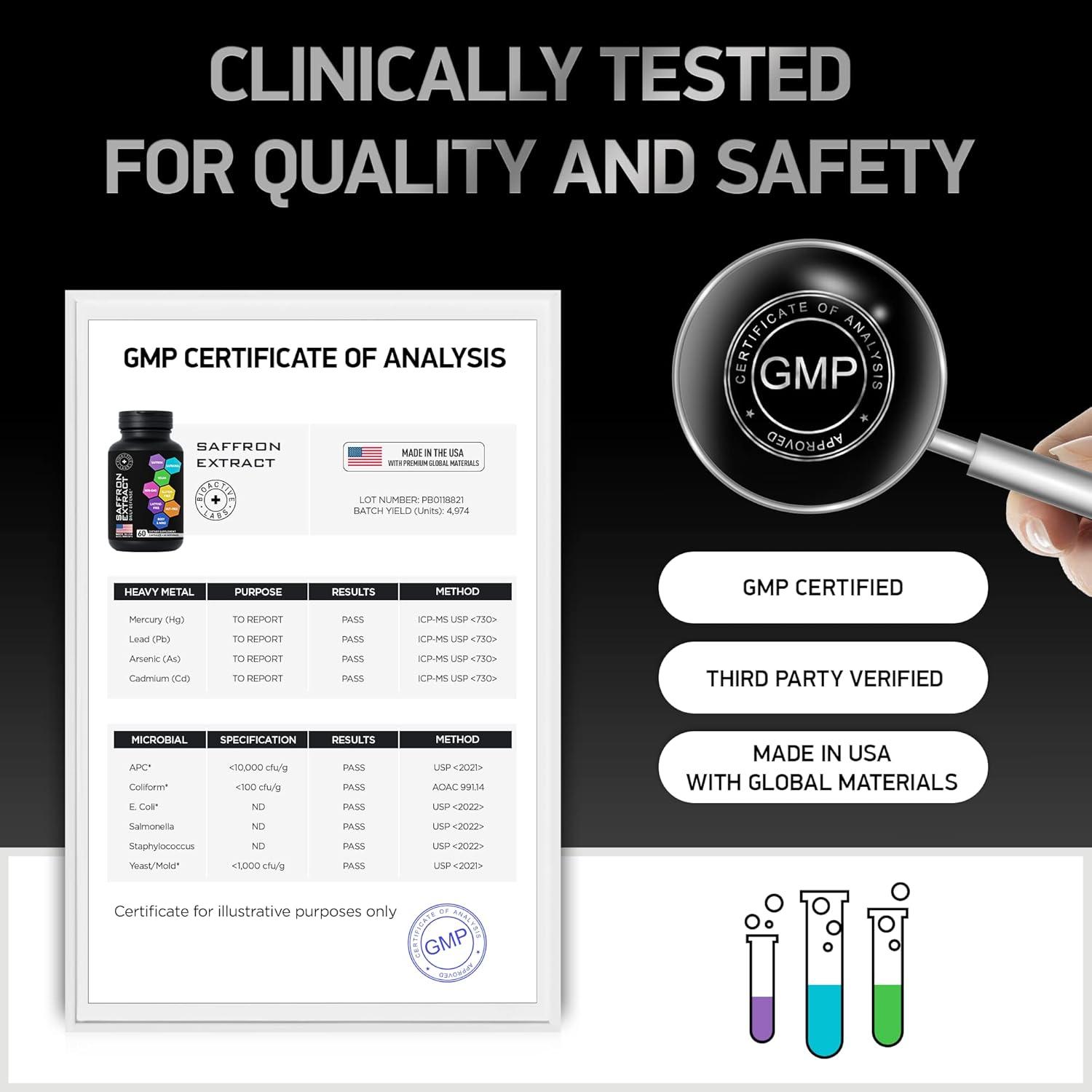 Suplemento de Azafrán Bioactive Labs - 60 Cápsulas Veganas