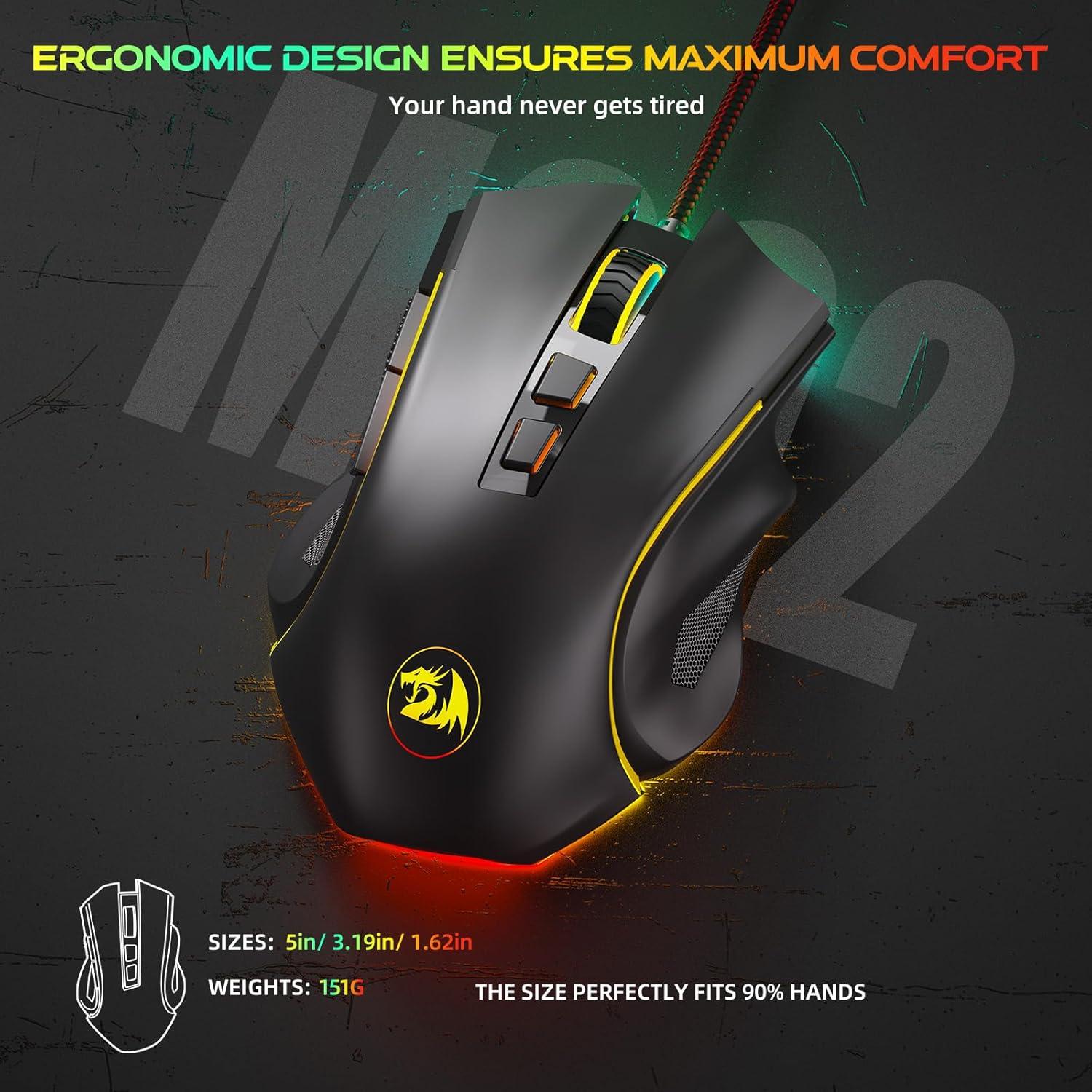 Ratón Gaming Redragon M602 RGB Ergonómico 7200 DPI Negro