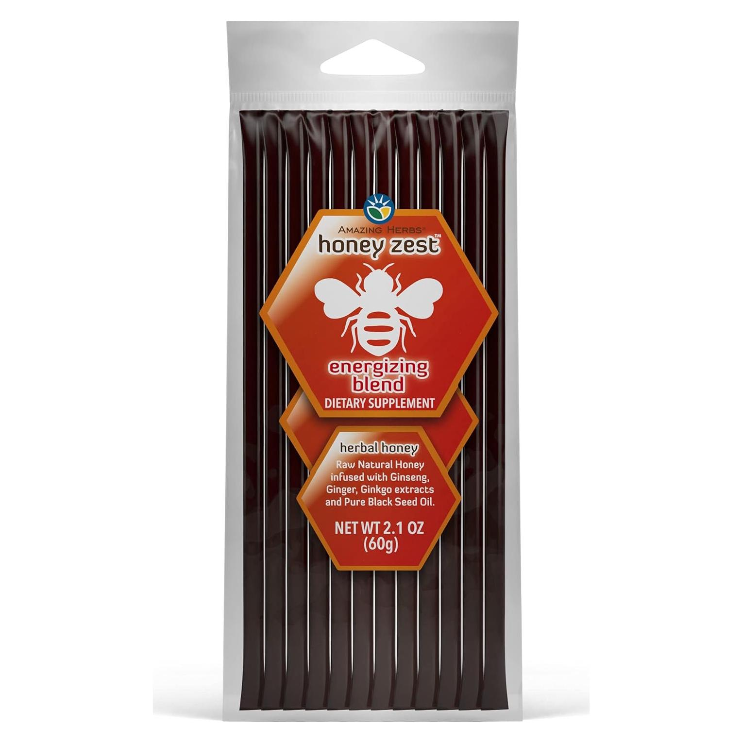 Miel Cruda Herbal Infundida HoneyZest con Ginseng y Jengibre 68g