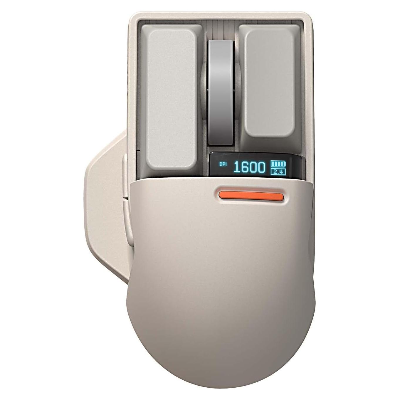 LOFREE Touch PBT Wireless Mouse with USB Receiver, Bluetooth, Wired Connection, Rechargeable, 4000 DPI with OLED Screen Compatible with Glass Surface for Mac Windows PC Notebook/Block Retro Grey