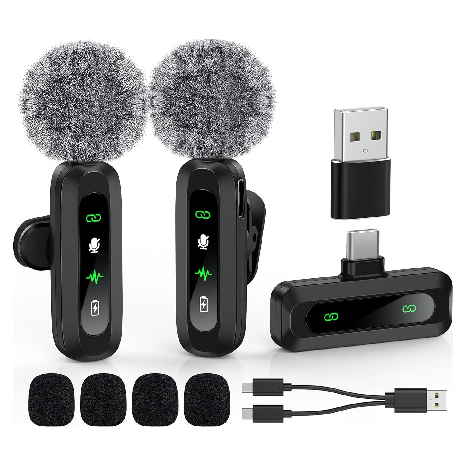 Micrófono Lavalier Inalámbrico GoorDik USB C con Reducción de Ruido