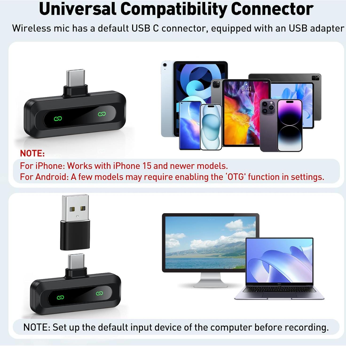 Micrófono Lavalier Inalámbrico GoorDik USB C con Reducción de Ruido