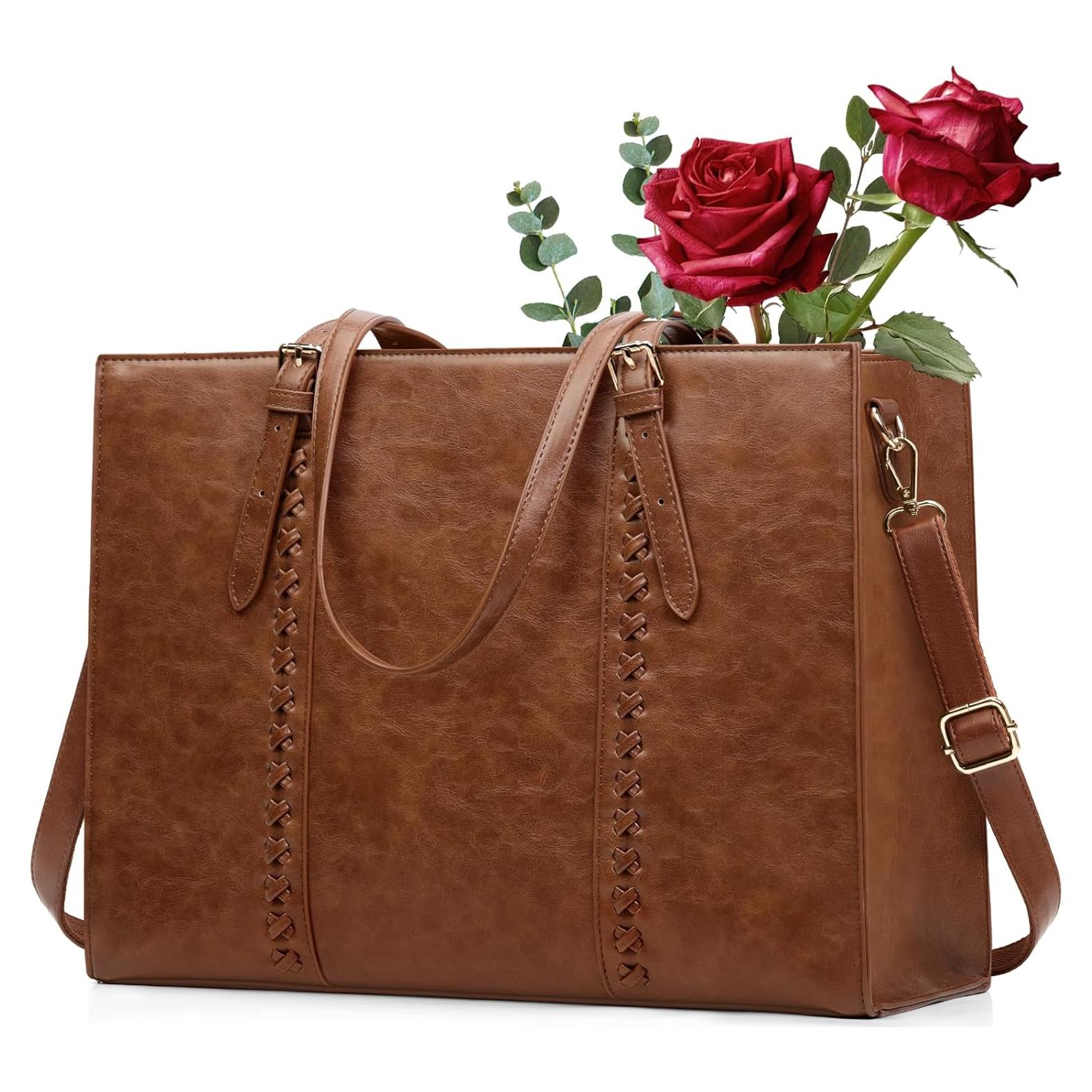 Bolsa Tote para Laptop RAINSMORE 15.6" Cuero PU Marrón