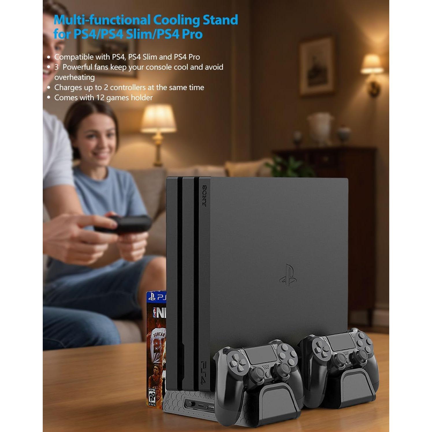 Soporte Vertical URWOOW para PS4 con Ventilador y Cargador