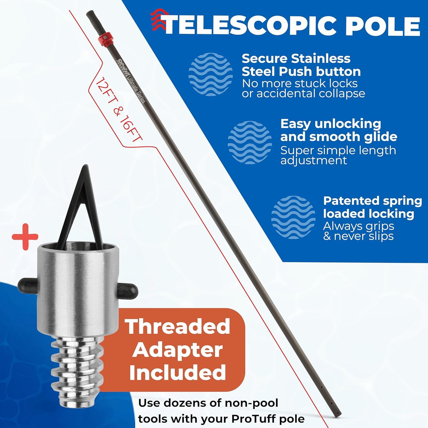 Polo Telescópico ProTuff 4.88 m para Piscina - Alta Resistencia