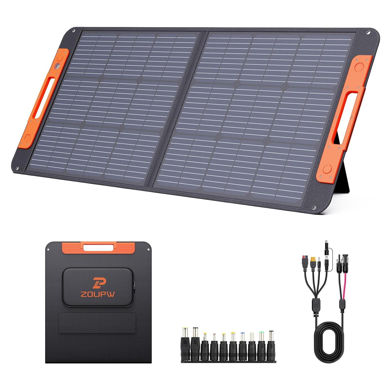 Panel Solar Portátil ZOUPW 100W Plegable Impermeable 23.5% Eficiencia