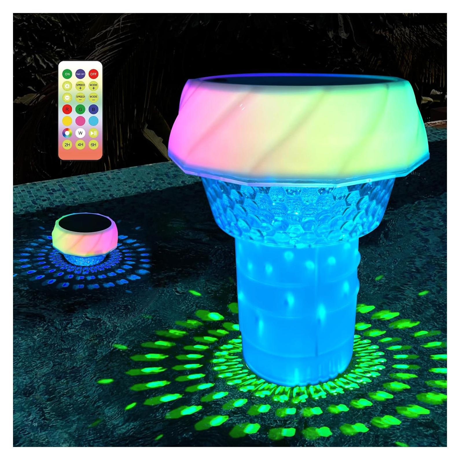 Flotador de Cloro Solar MUDIKIC con Luz RGB y Flujo Ajustable