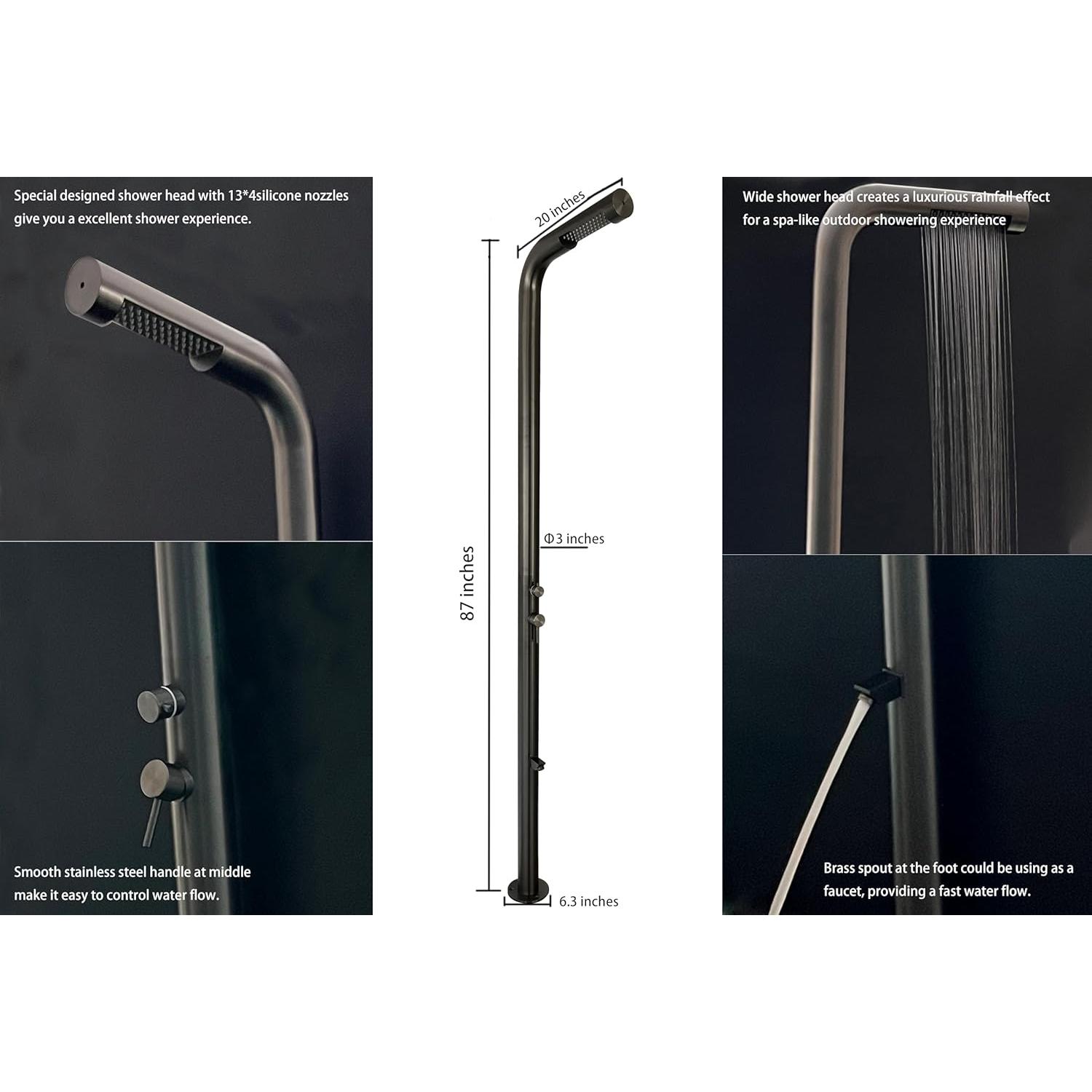 Ducha Exterior Modular Wayime 220.98 cm Acero Inoxidable Negro Mate