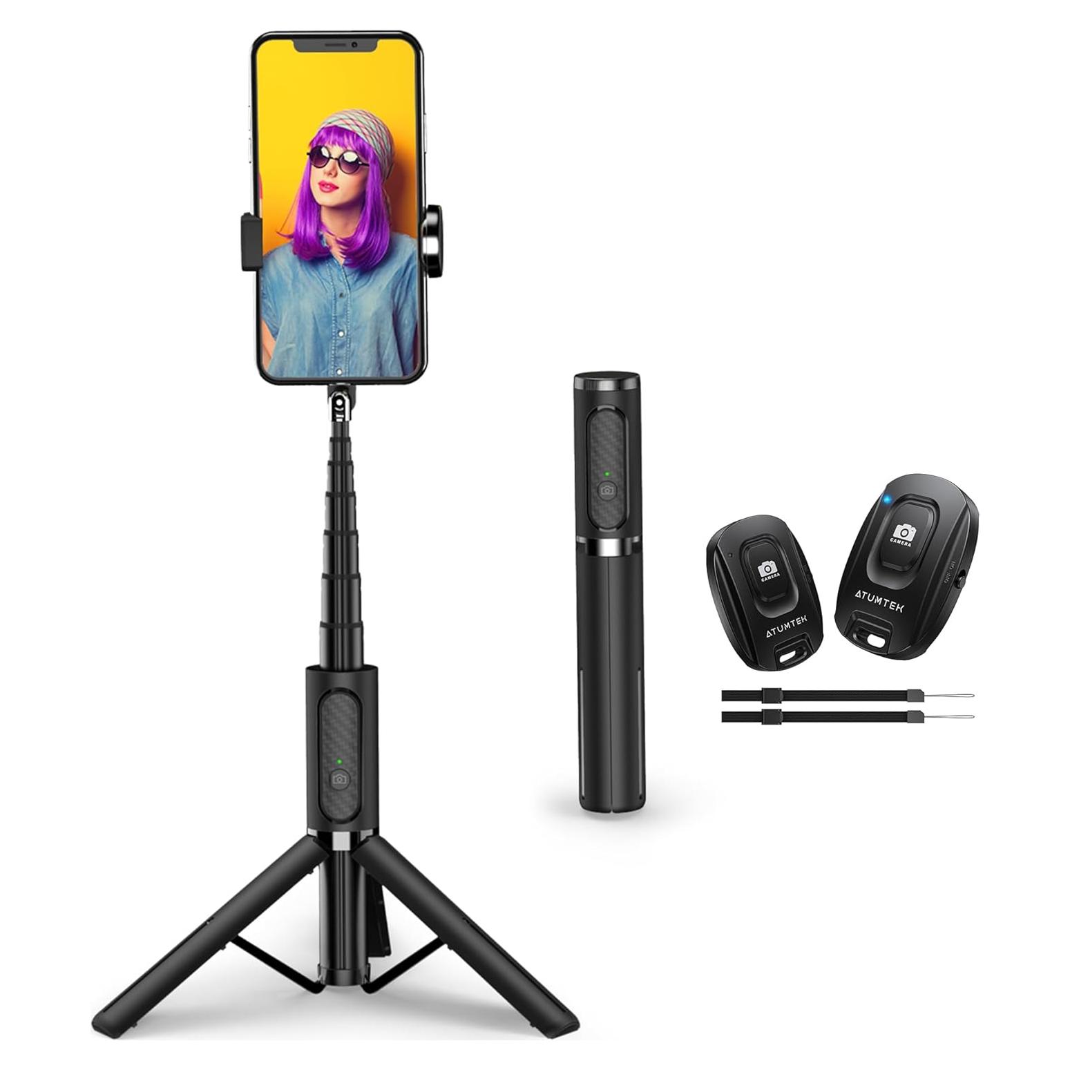 Trípode Selfie Atumtek 3 en 1 con 3 Remotos Bluetooth