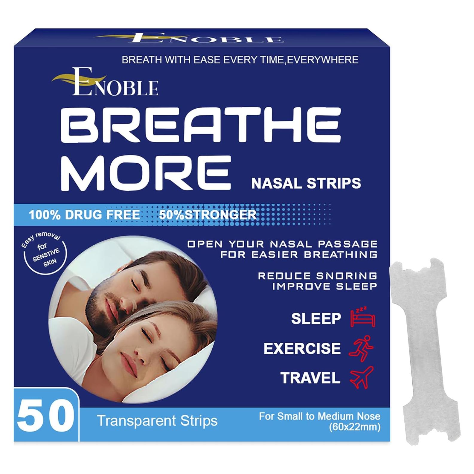 Tiras Nasales Anti Ronquidos Breathe More 50 Ct Mediano