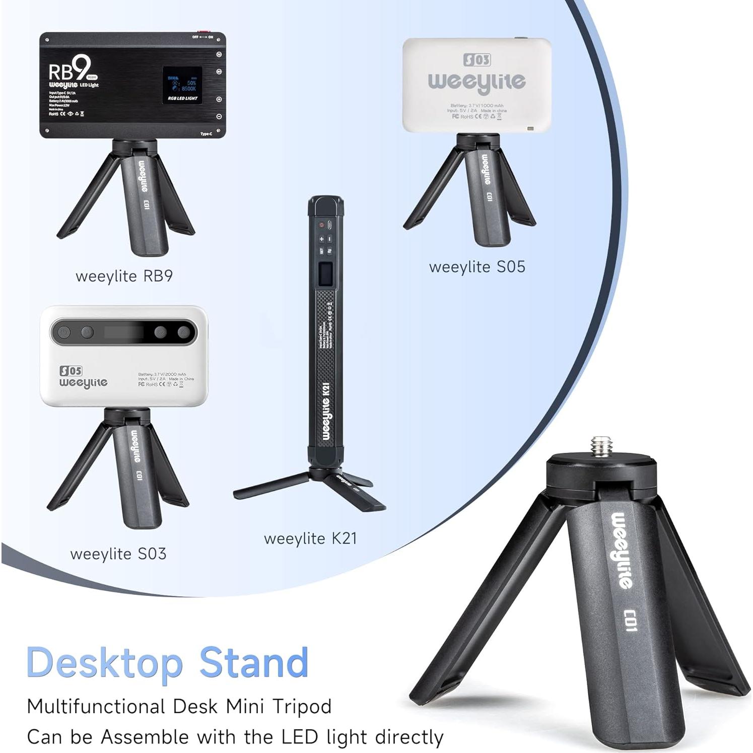 Trípode Mini Weeylite K21, Soporte Compacto 1/4 para Cámara