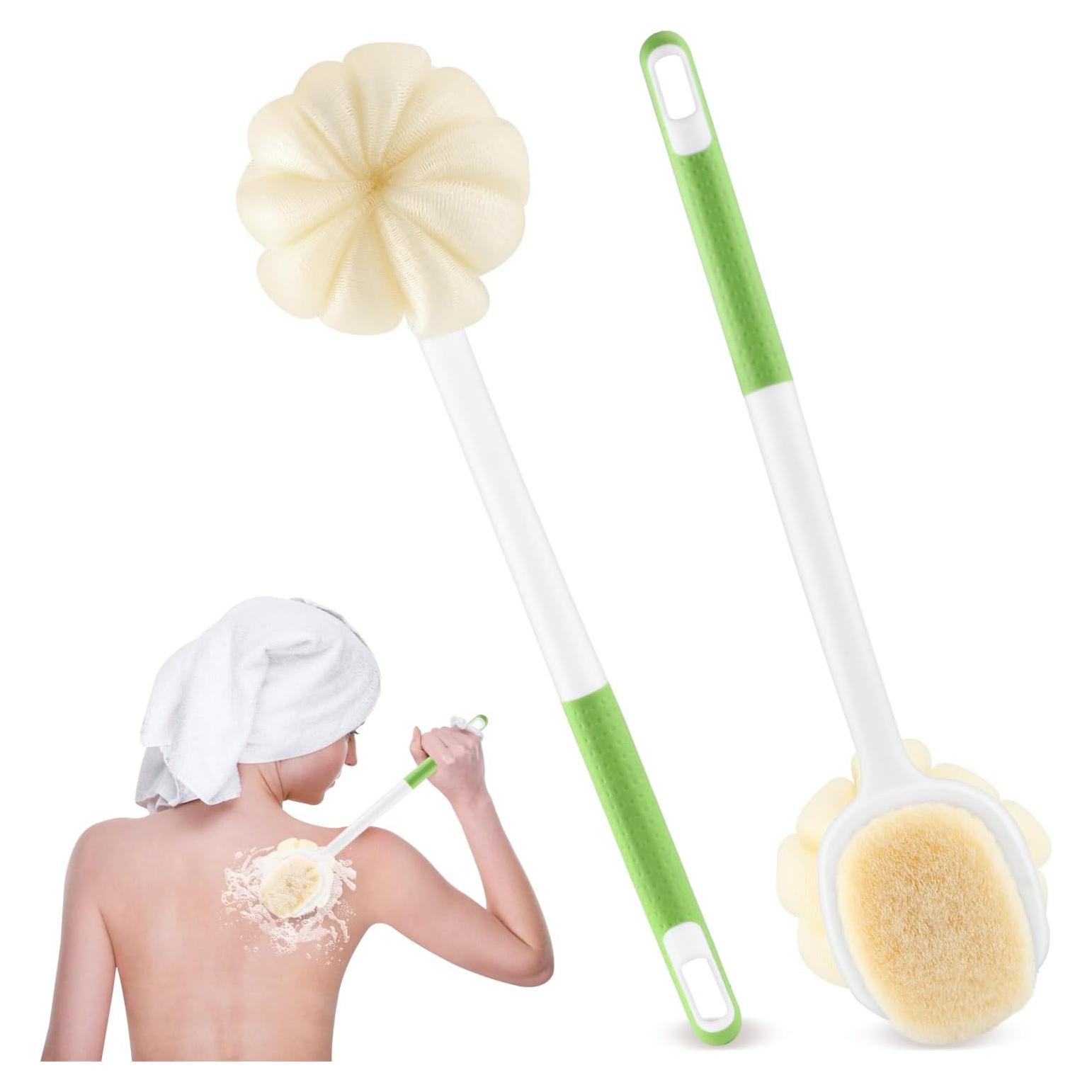 2 Cepillos de Ducha Mango Largo Mirrline con Lufa y Cerdas Suaves