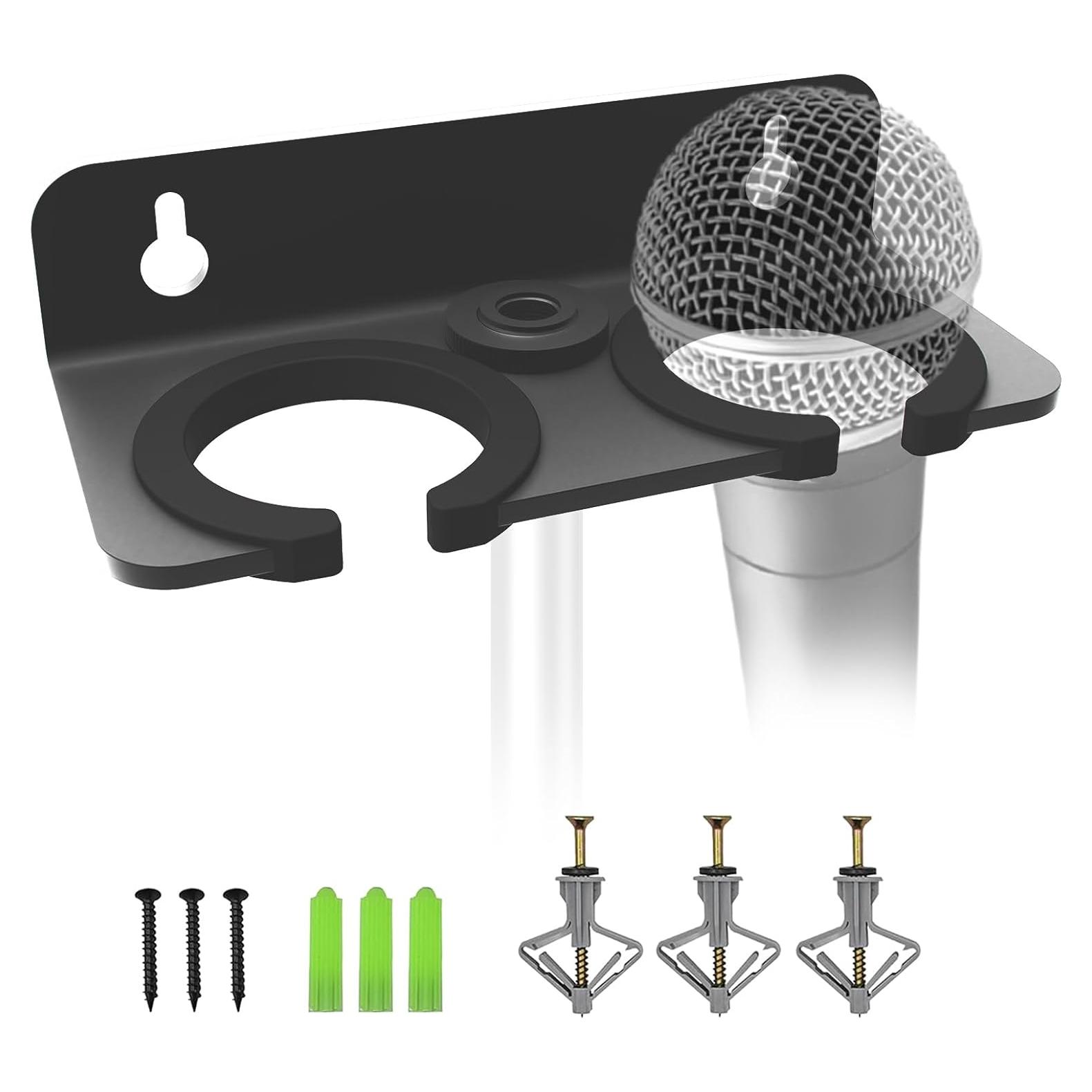 Multi Microphone Holder for Handheld Dynamic, Wired and Wireless Mics Storage Hanger, Double Microphone Stand,Rubber Padding/Wall Mounted or Mounted to 5/8"-27 or 3/8"-16 threaded Stands Attachment