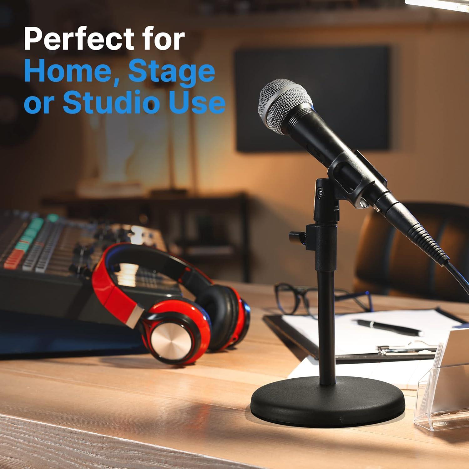 Soporte de Mesa Ajustable Pyle - Base Redonda Metal Negro