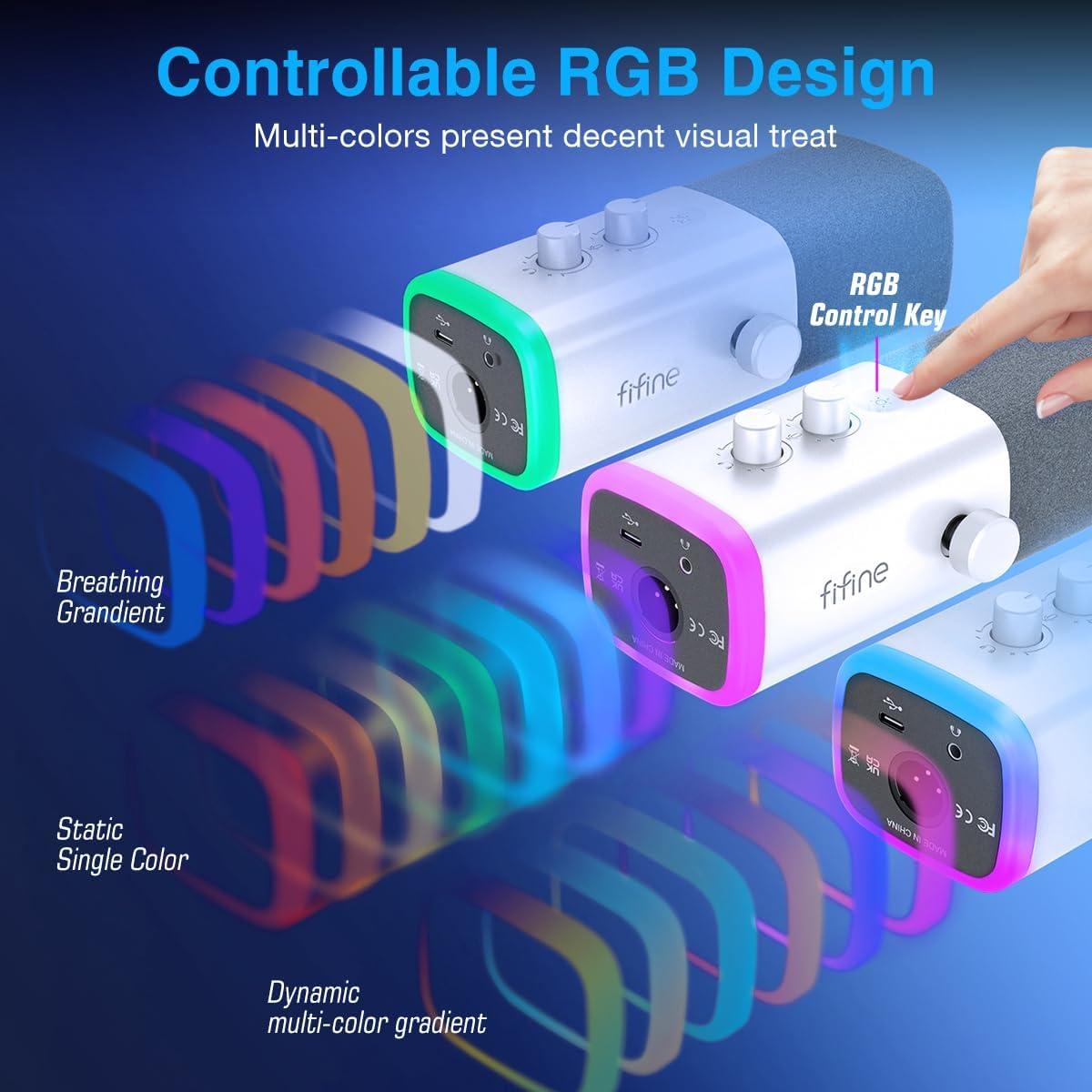 Micrófono Gaming FIFINE XLR/USB con Soporte y RGB