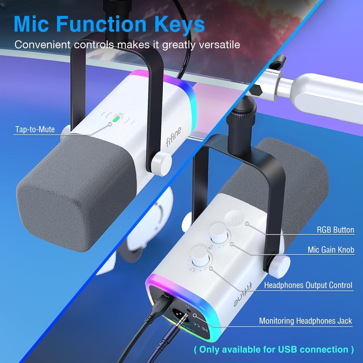 Micrófono Gaming FIFINE XLR/USB con Soporte y RGB