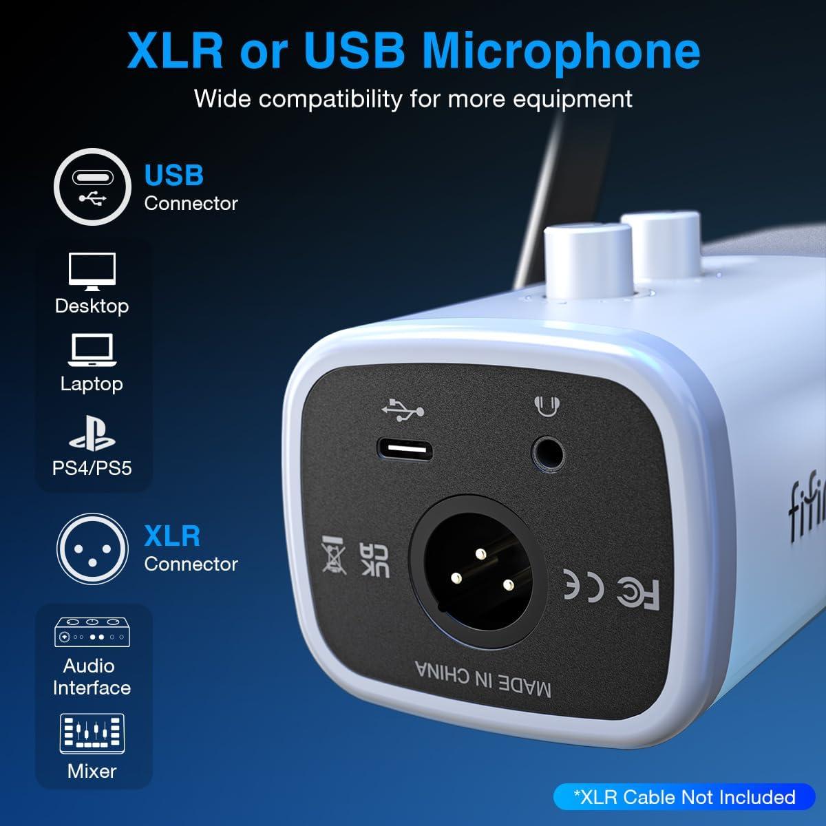 Micrófono Gaming FIFINE XLR/USB con Soporte y RGB