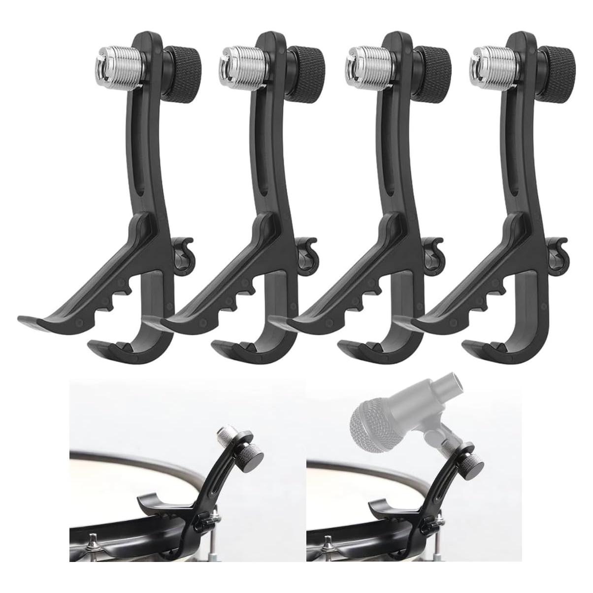 Clips de Micrófono para Batería - 4 Piezas Ajustables Negros