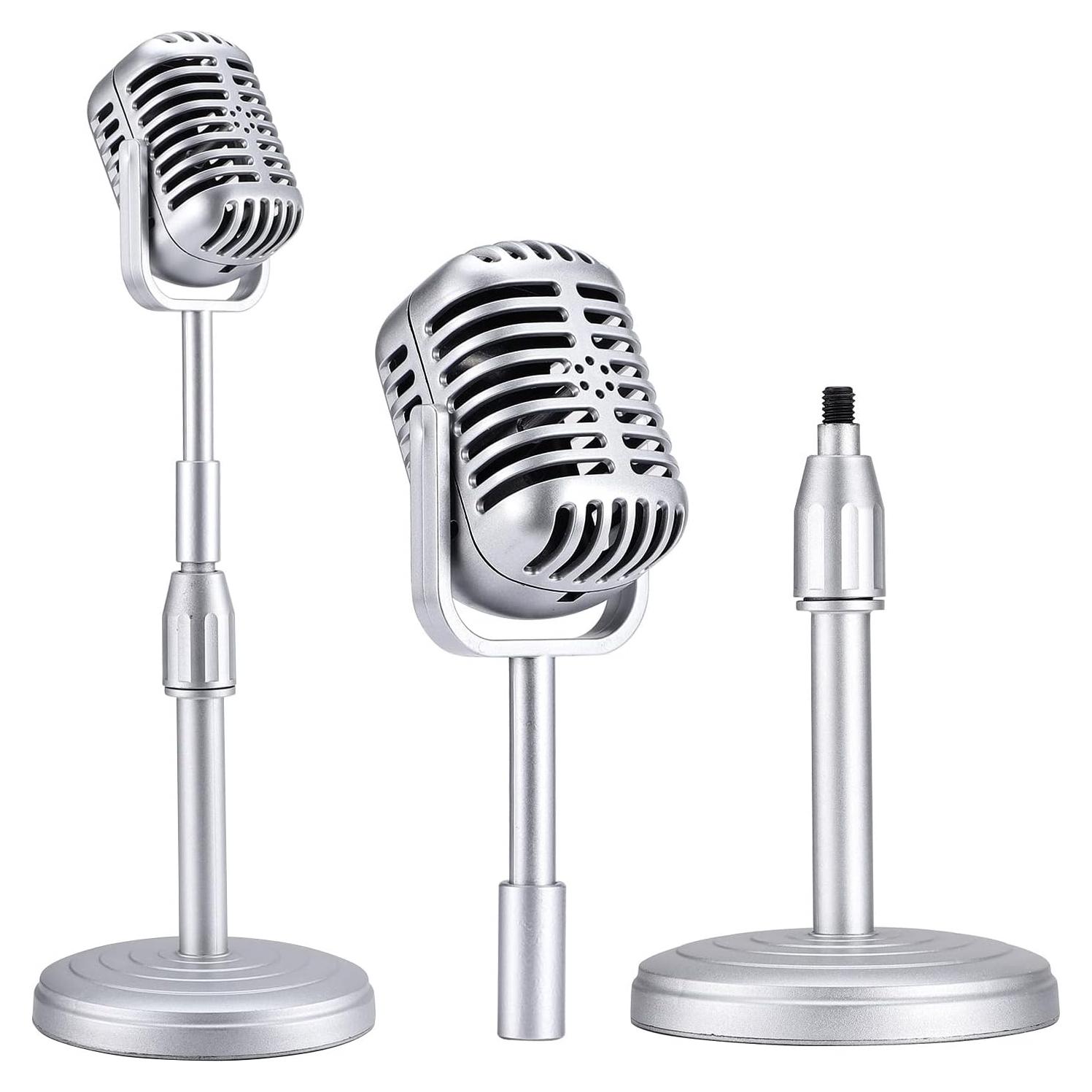 Micrófono de Escritorio Vintage Facmogu Plata con Soporte Ajustable