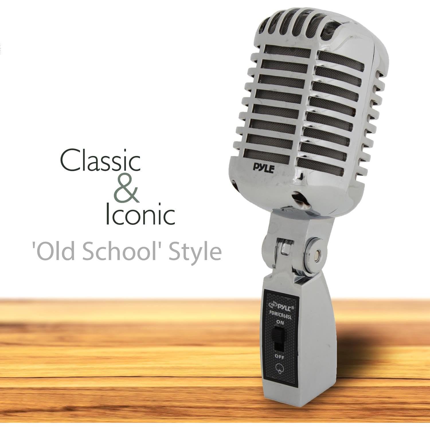 Micrófono Dinámico Retro Pyle PDMICR68SL Plata con Cable XLR