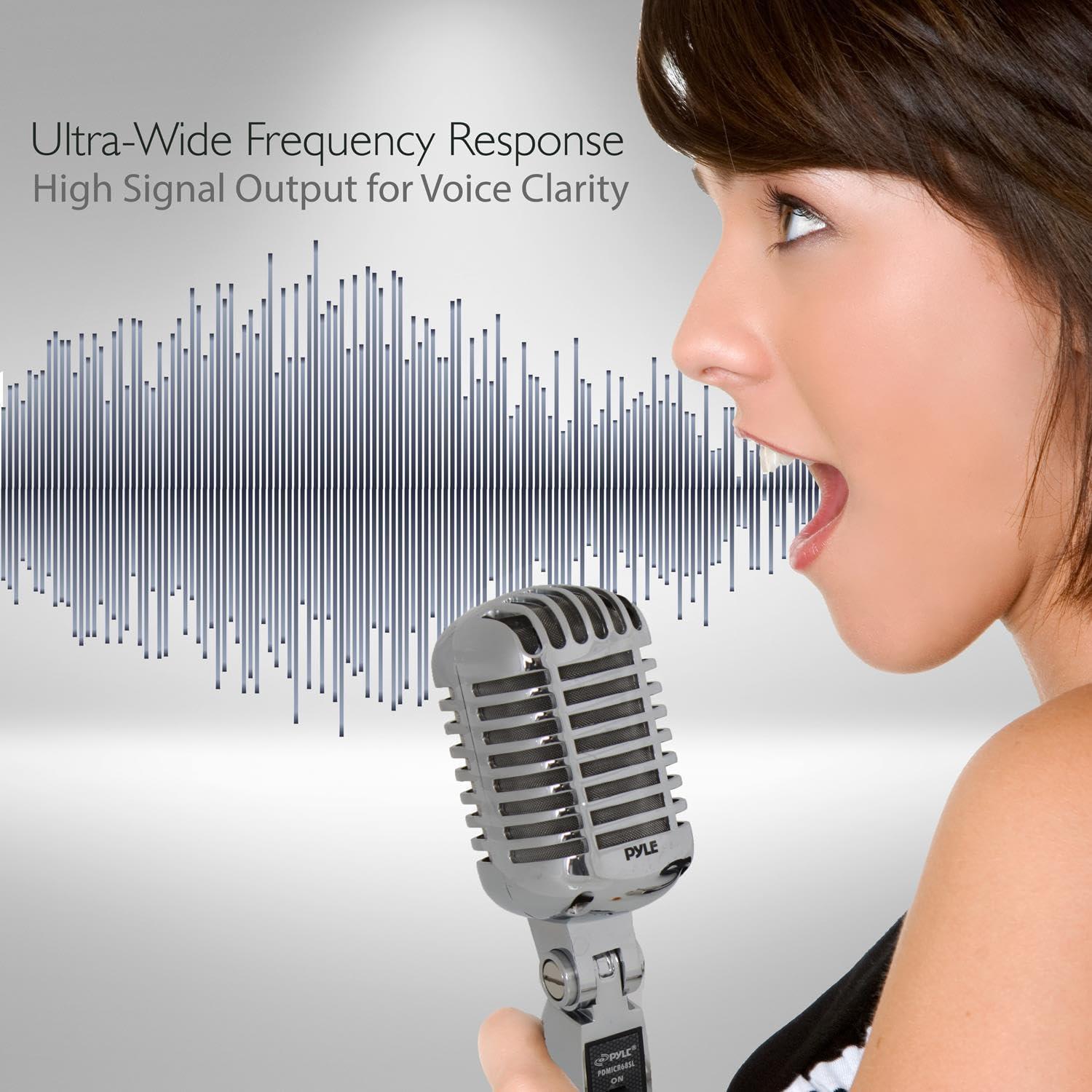 Micrófono Dinámico Retro Pyle PDMICR68SL Plata con Cable XLR