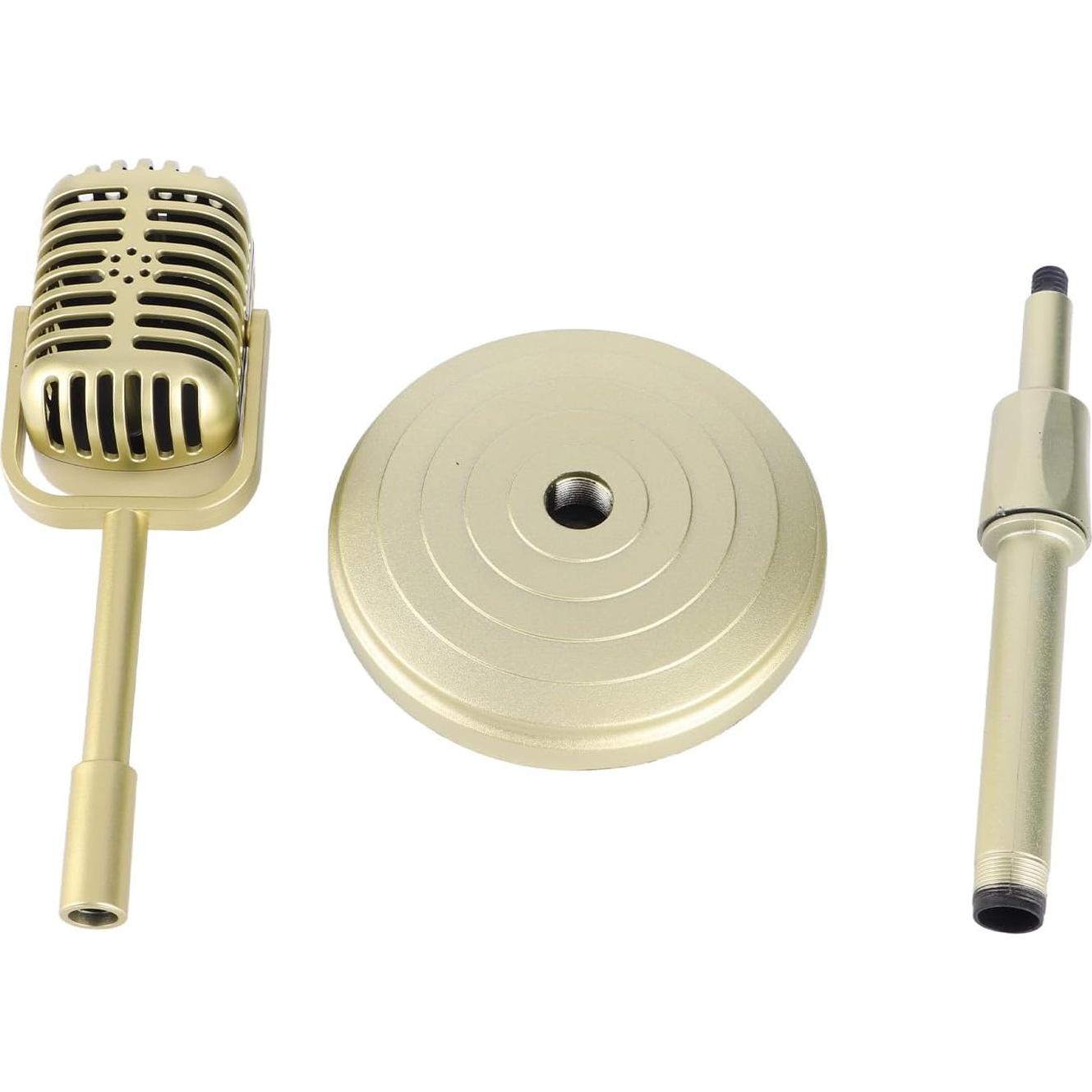 Modelo de Micrófono Vintage con Soporte Ajustable Dorado