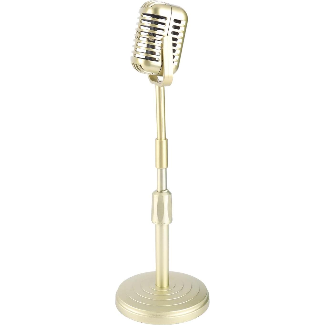 Modelo de Micrófono Vintage con Soporte Ajustable Dorado