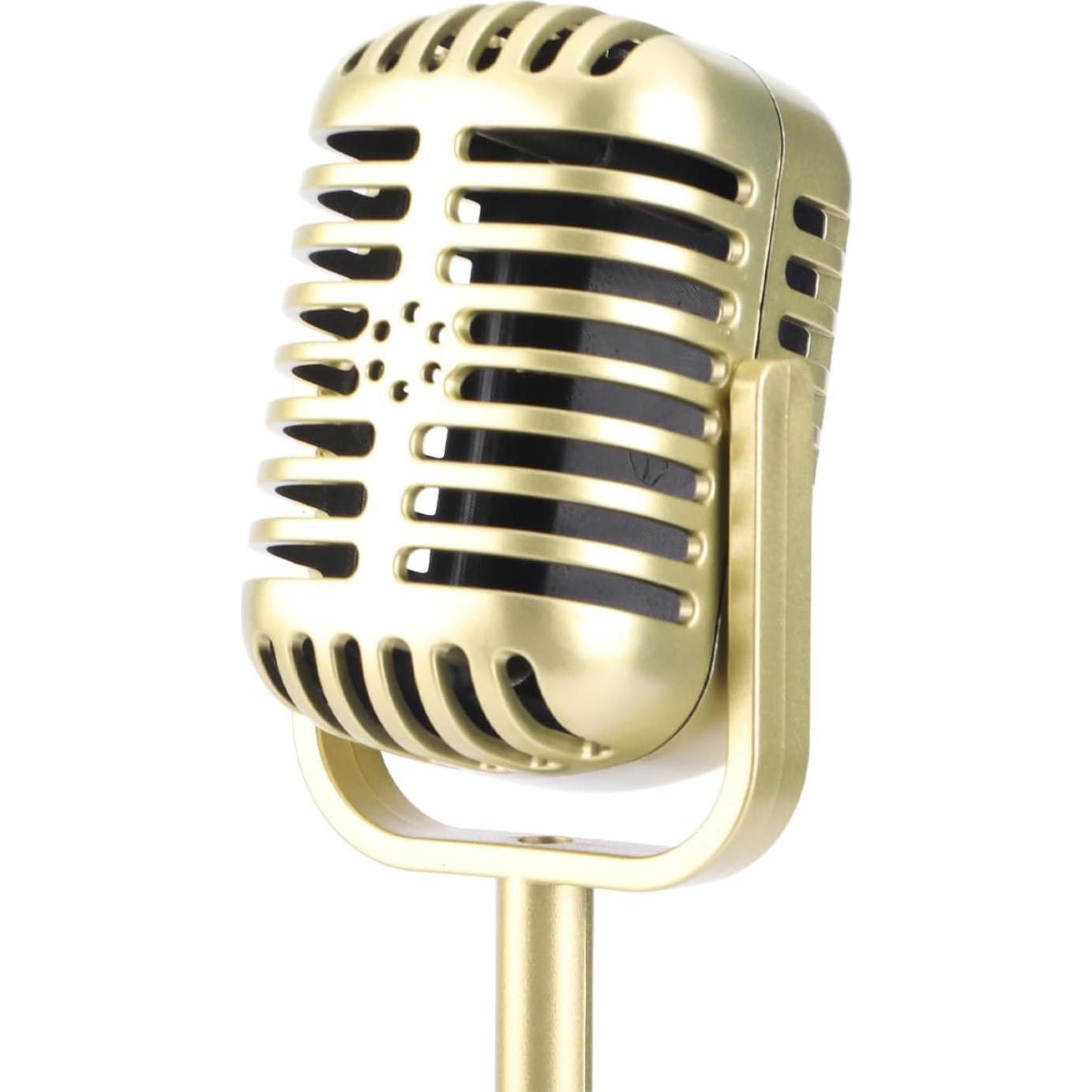 Modelo de Micrófono Vintage con Soporte Ajustable Dorado