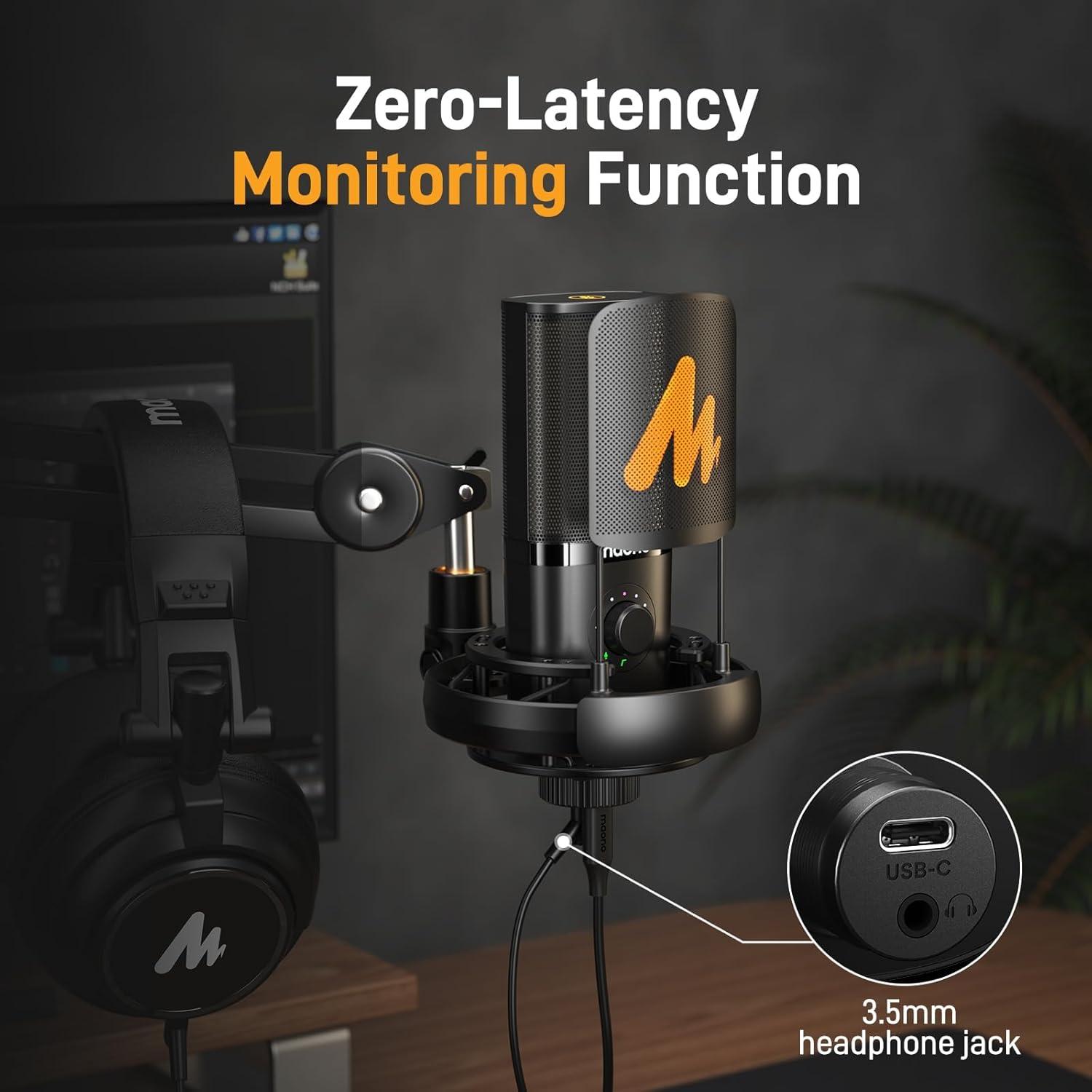 Micrófono de Condensador USB MAONO PM450S con Soporte y Control
