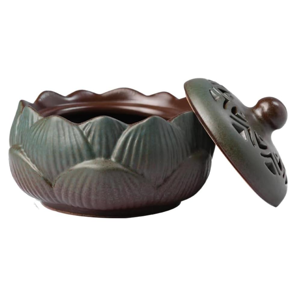 Soporte de Incienso de Loto Cerámico Verde 10.5x10.5x7.5cm