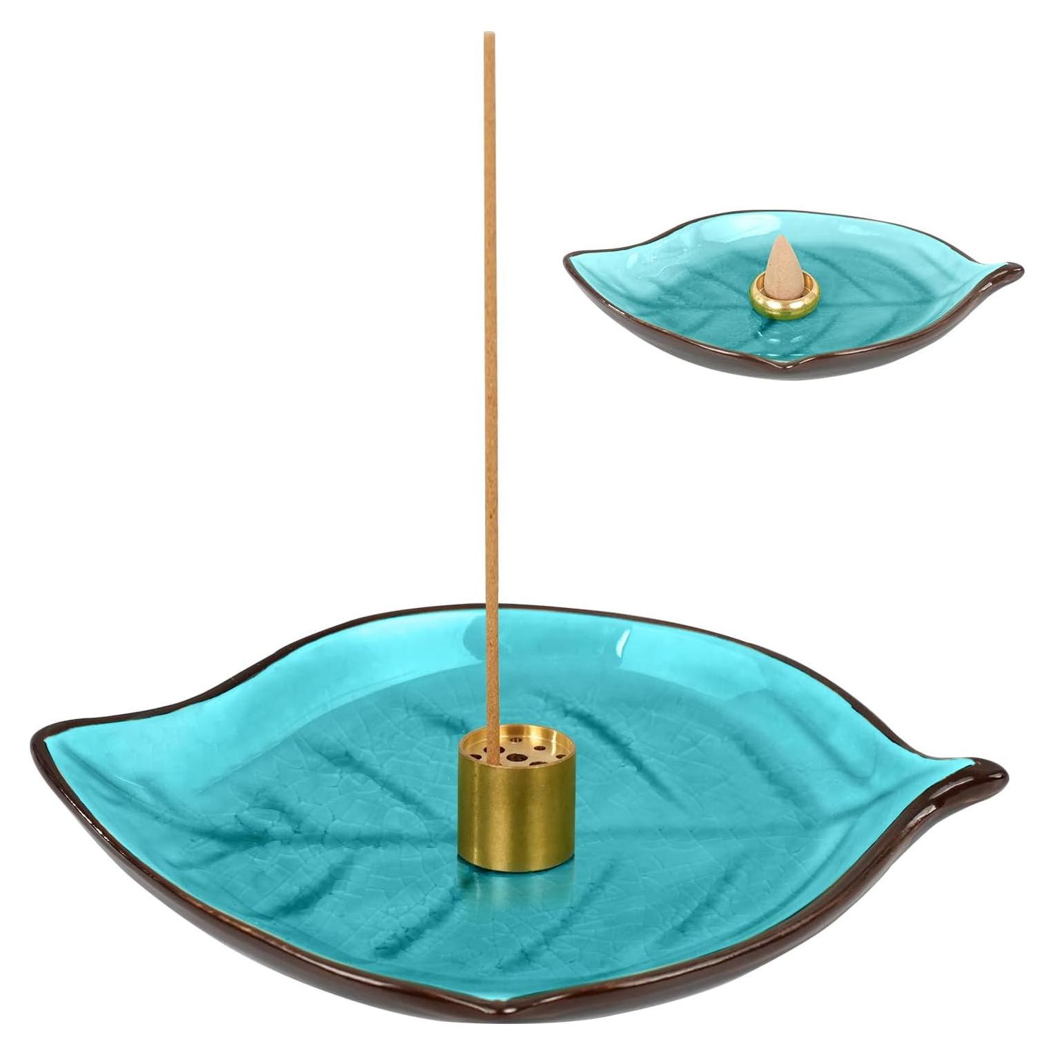 Soporte de Incienso Cerámica Corciosy Hoja Azul 9 Agujeros