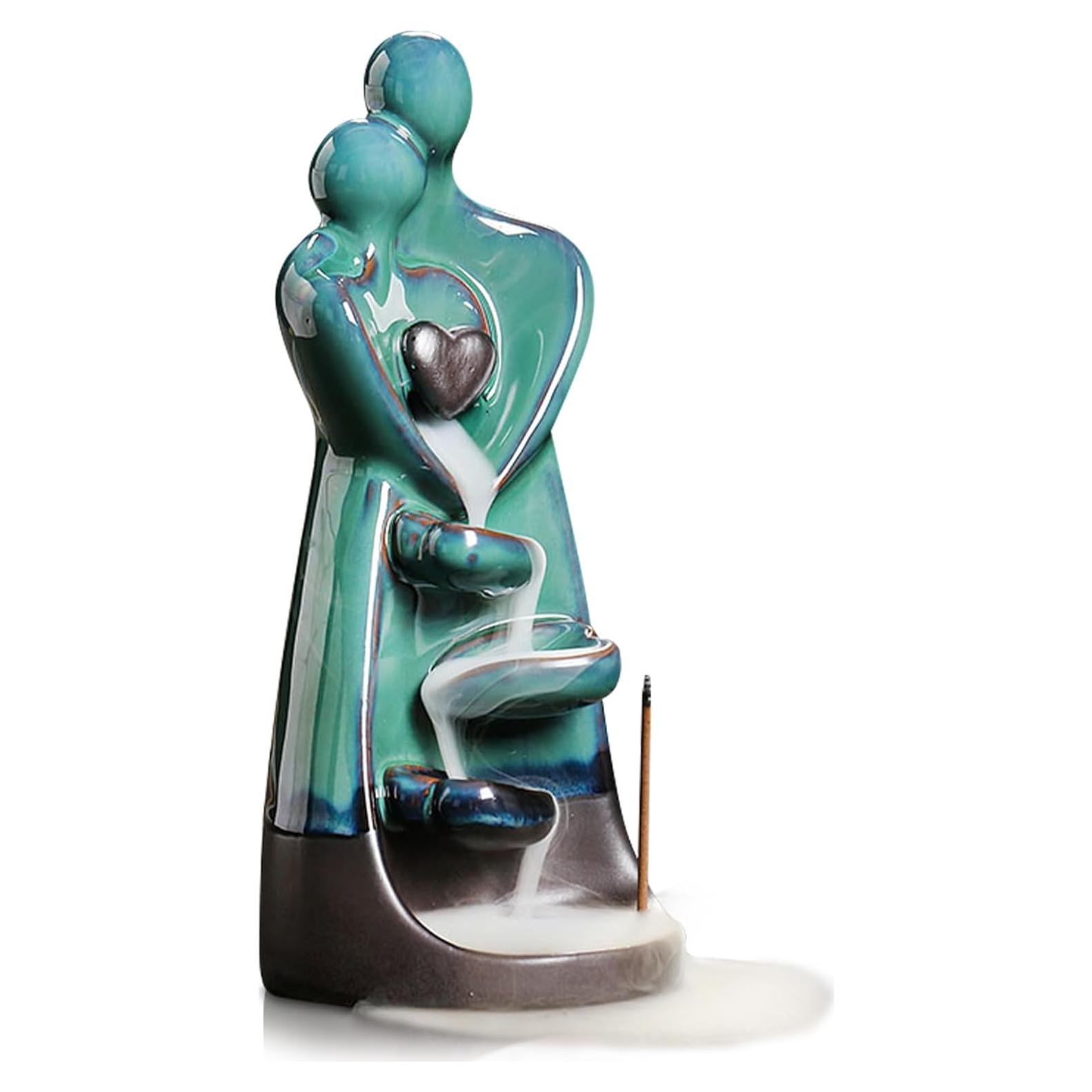 Soporte de Incienso de Retroceso YYW Cerámico Amantes Abrazados con 20 Conos y 30 Varitas