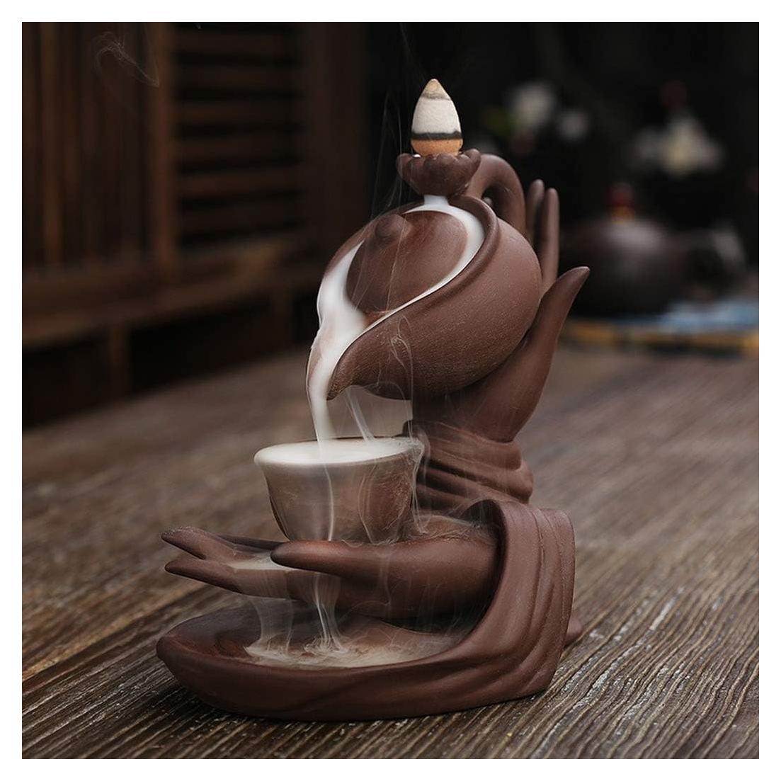 Quemador de Incienso Retroceso Cerámica FIYOEO Mano de Buda