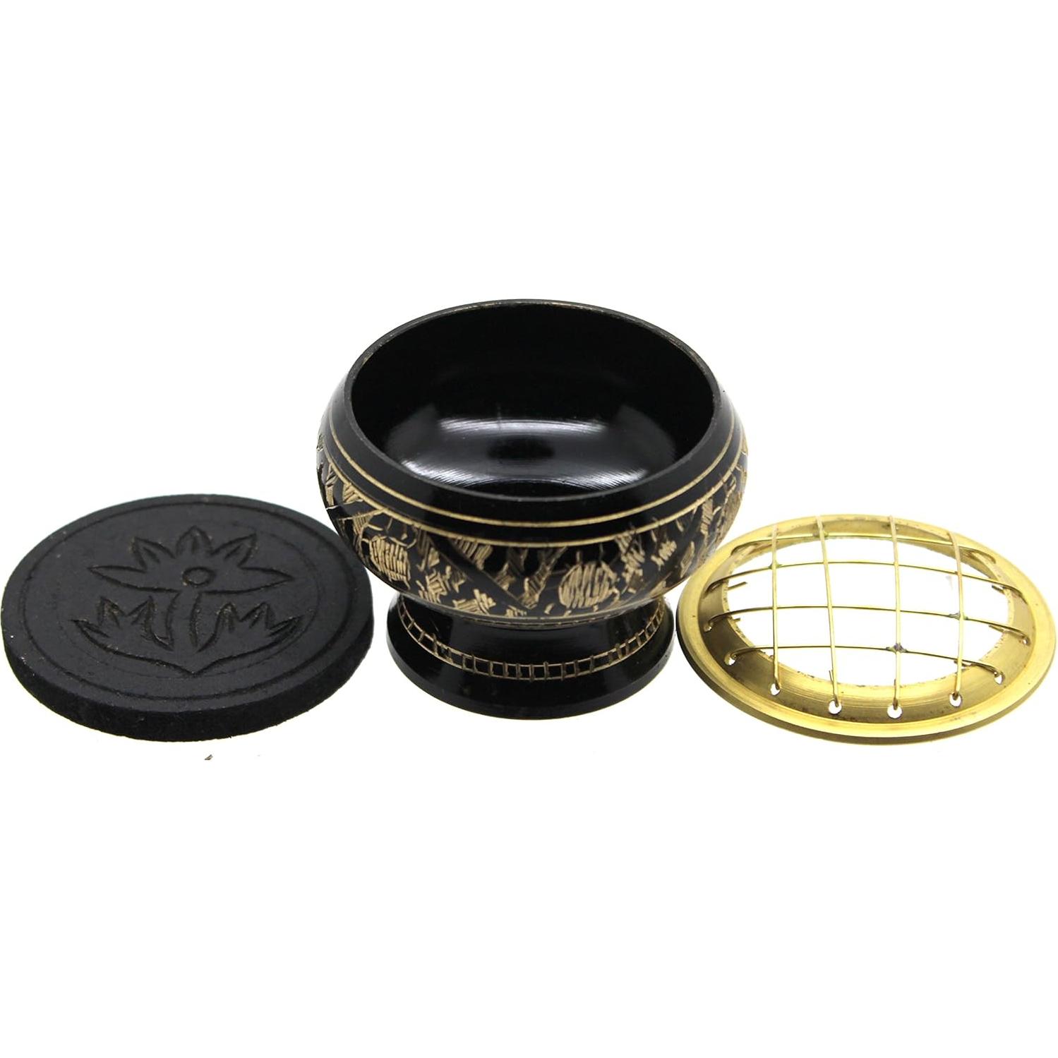 Quemador de Incienso de Bronce Govinda con Pantalla y Posavasos