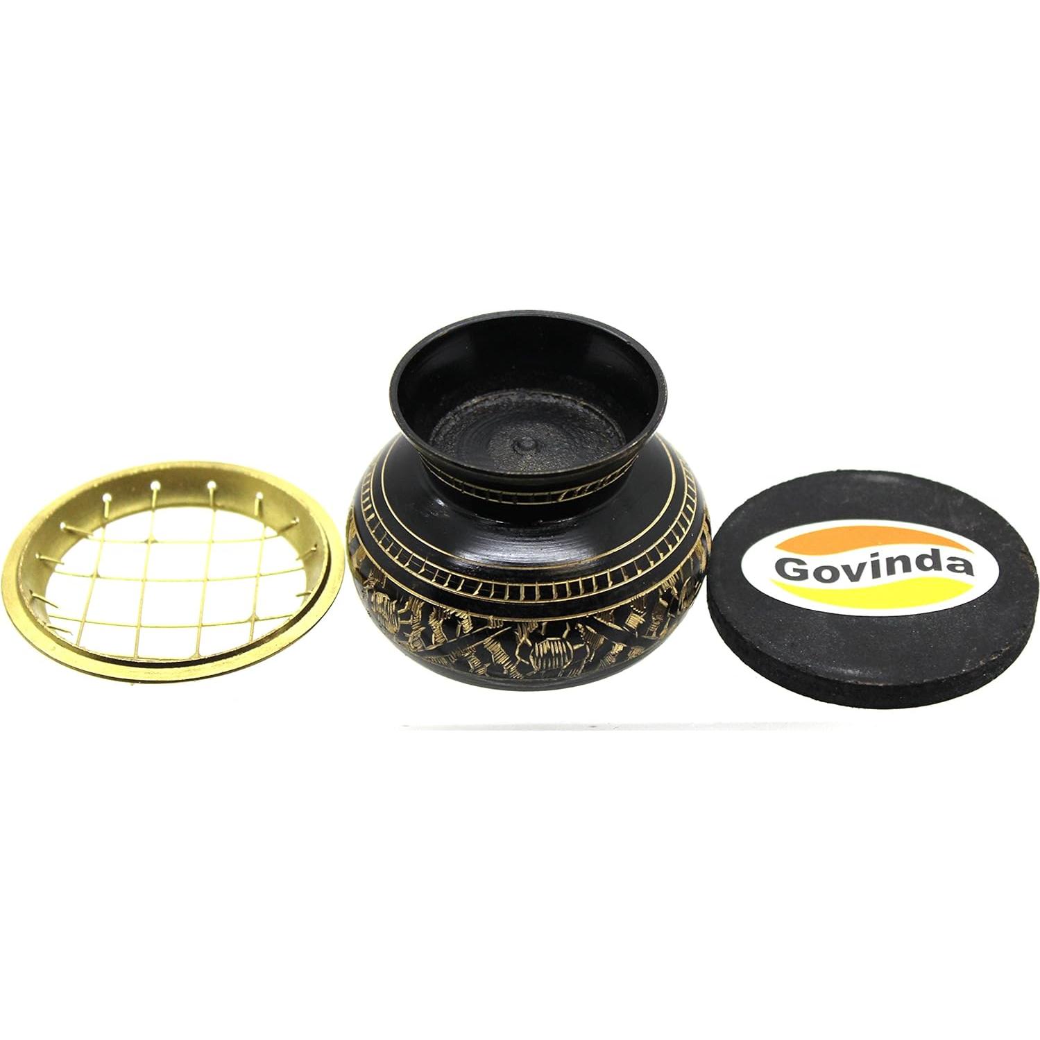 Quemador de Incienso de Bronce Govinda con Pantalla y Posavasos