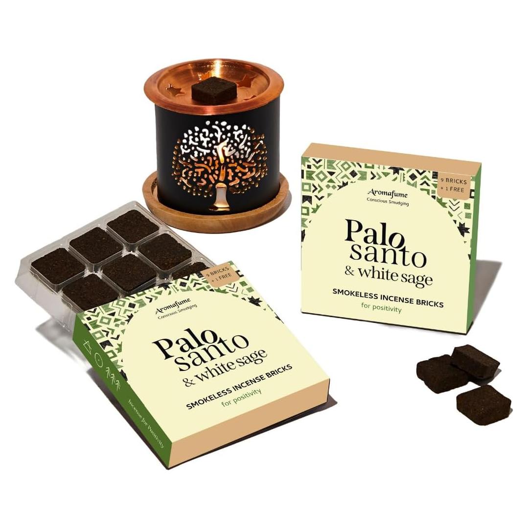 Ladrillos de Incienso Palo Santo Aromafume 18 Piezas con Quemador