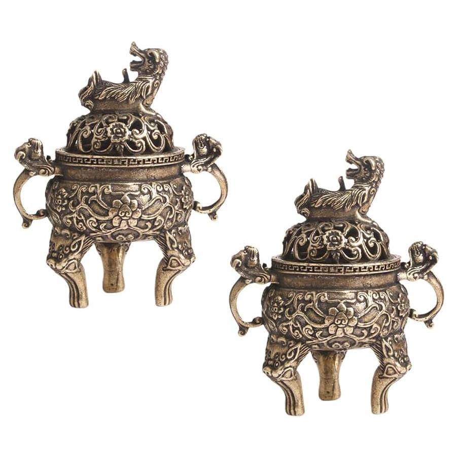 2 Pcs Quemador de Incienso de Cobre SHIDXIB Estilo Antiguo