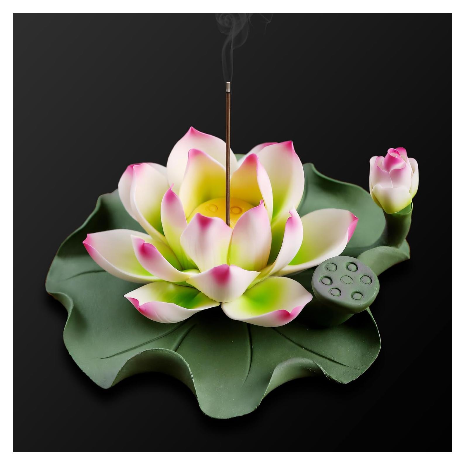 Soporte de Incienso de Loto CFSHGLPSF Cerámica Rosa Verde