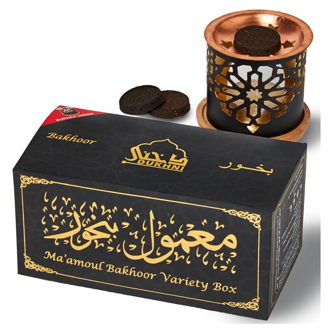 Caja de Variedad de Bakhoor Dukhni con Quemador - 10 Fragancias