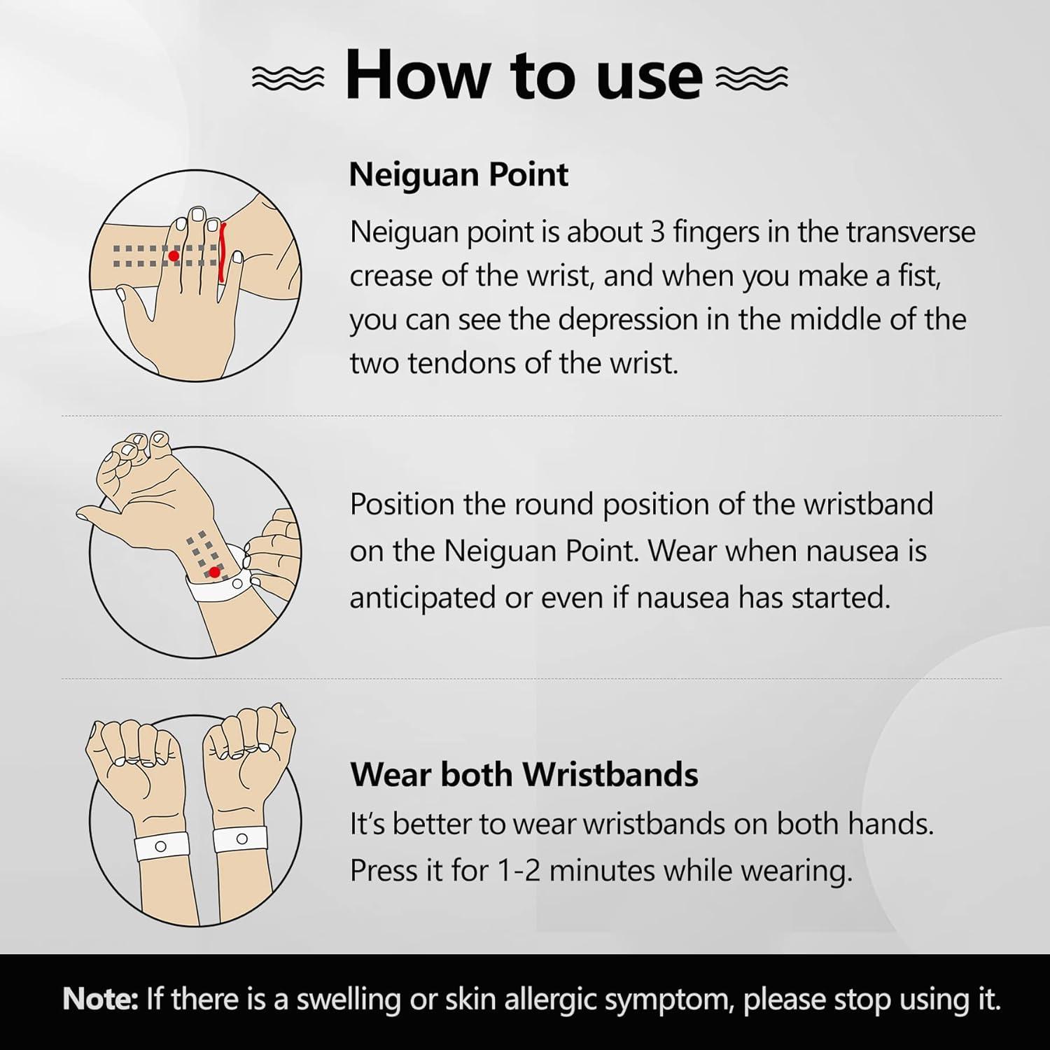 Pulsera de Acupresión Cozyhealth para Mareos - 2 Pares Negros