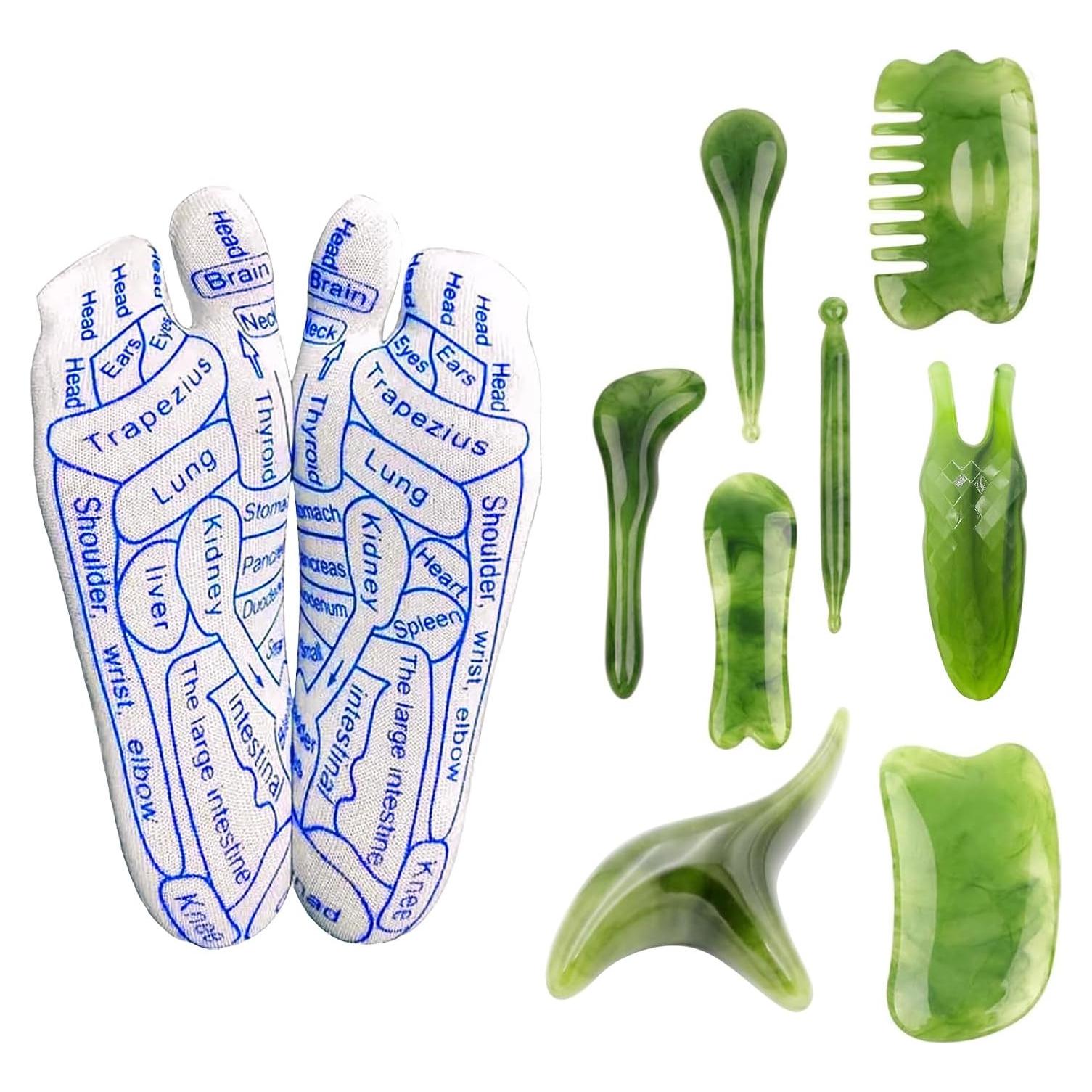 Set de Calcetines de Reflexología con Herramienta de Masaje - Verde Esmeralda - 8 PZS